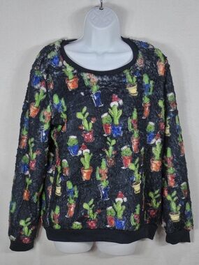 Love by Design Women’s Long Sleeve Crew Neck Christmas Cactus PULLOVER